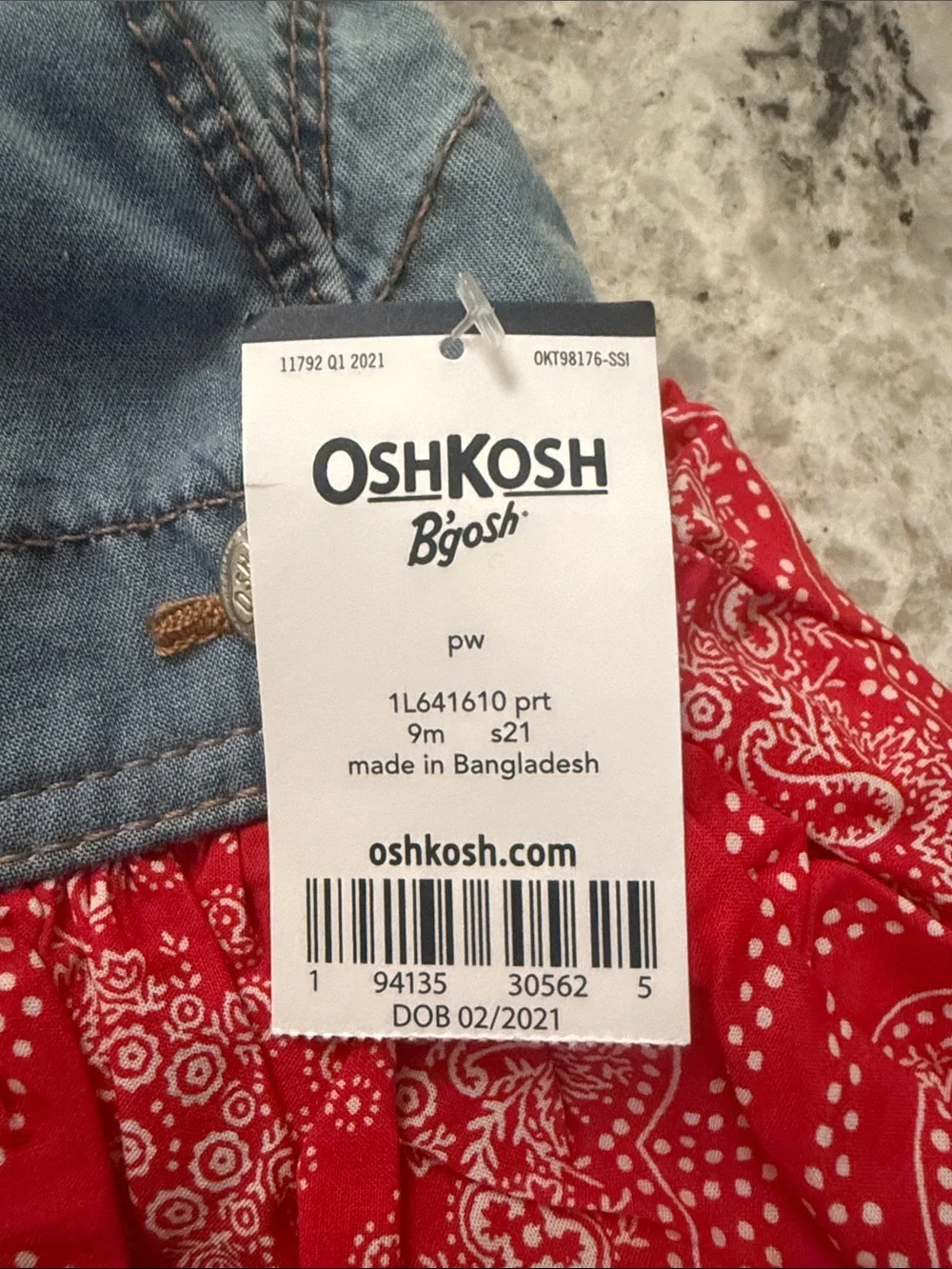 OshKosh B'gosh Denim Bib Overalls with Red Bandana Skirt